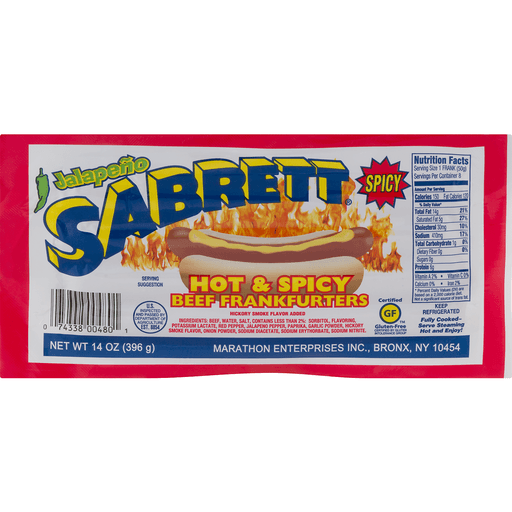Sabrett Hot And Spicy Beef Franks | Packaged Meat, Cold Cuts & Hot Dogs |  Pathmark