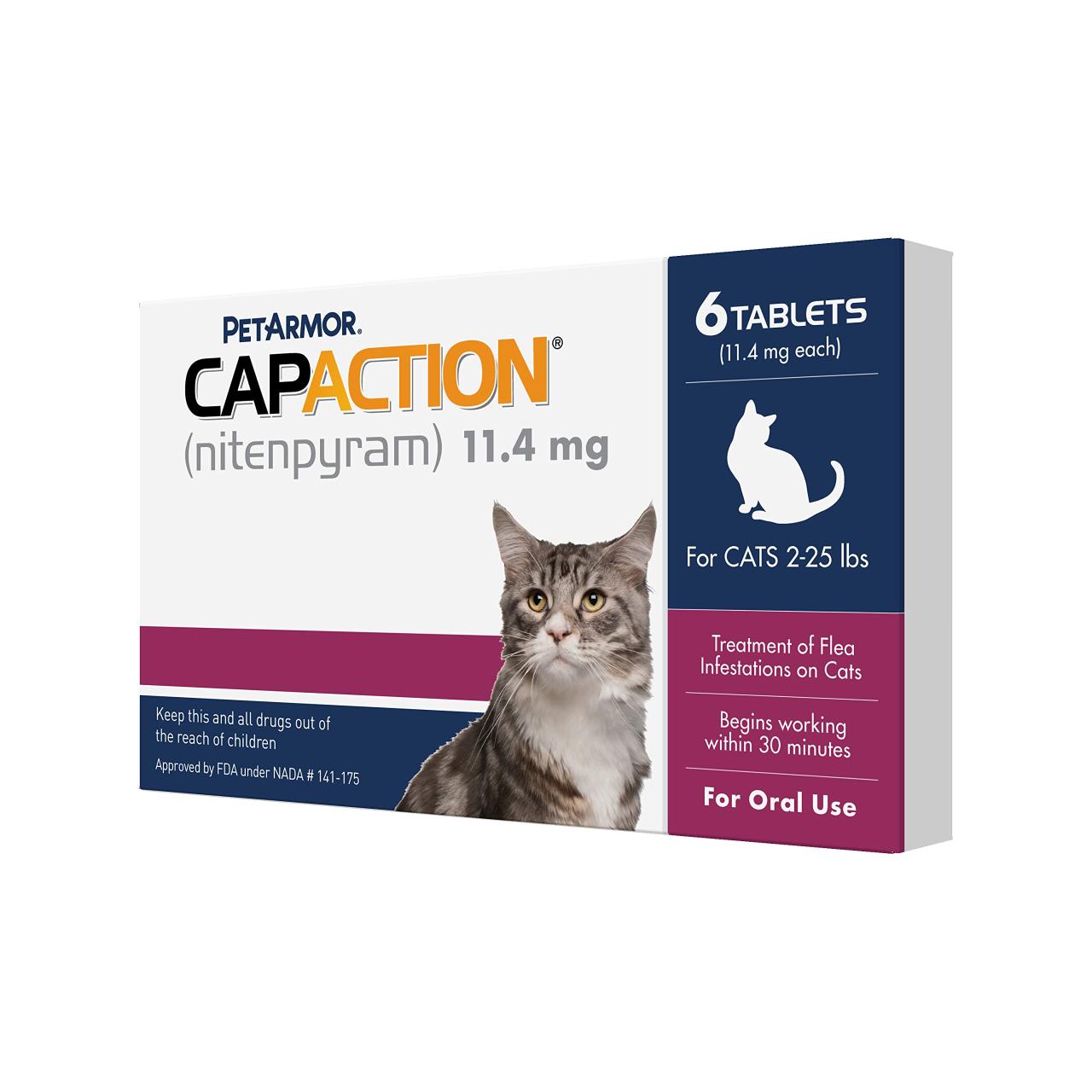 Amazon.Com : Petarmor Capaction (Nitenpyram) Oral Flea Treatment For Cats,  Fast Acting Tablets Start Killing Fleas In 30 Minutes, Cats 2-25 Lbs, 6  Doses : Pet Supplies