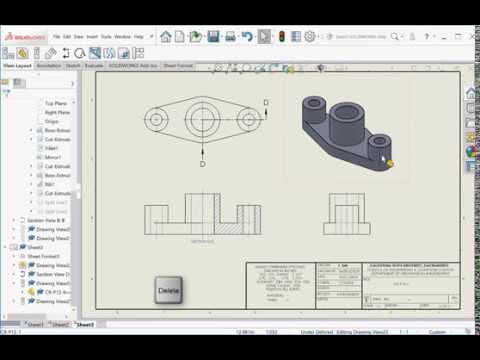 Solidworks Drawings - Creating A Half Section View - Ch9 P12 (9) (No Audio)  - Youtube