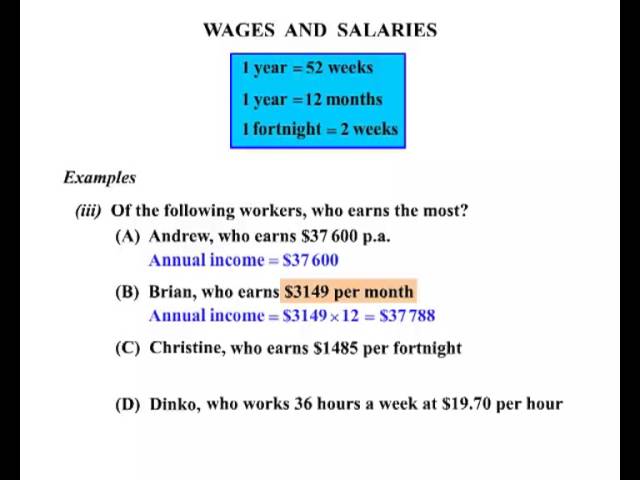 Year 11 And 12 General Maths - Wages And Salaries - Youtube